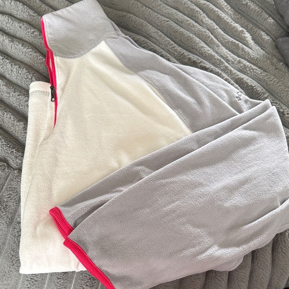 Columbia Women's White and Light Gray Fleece Pullover with Pink Trim